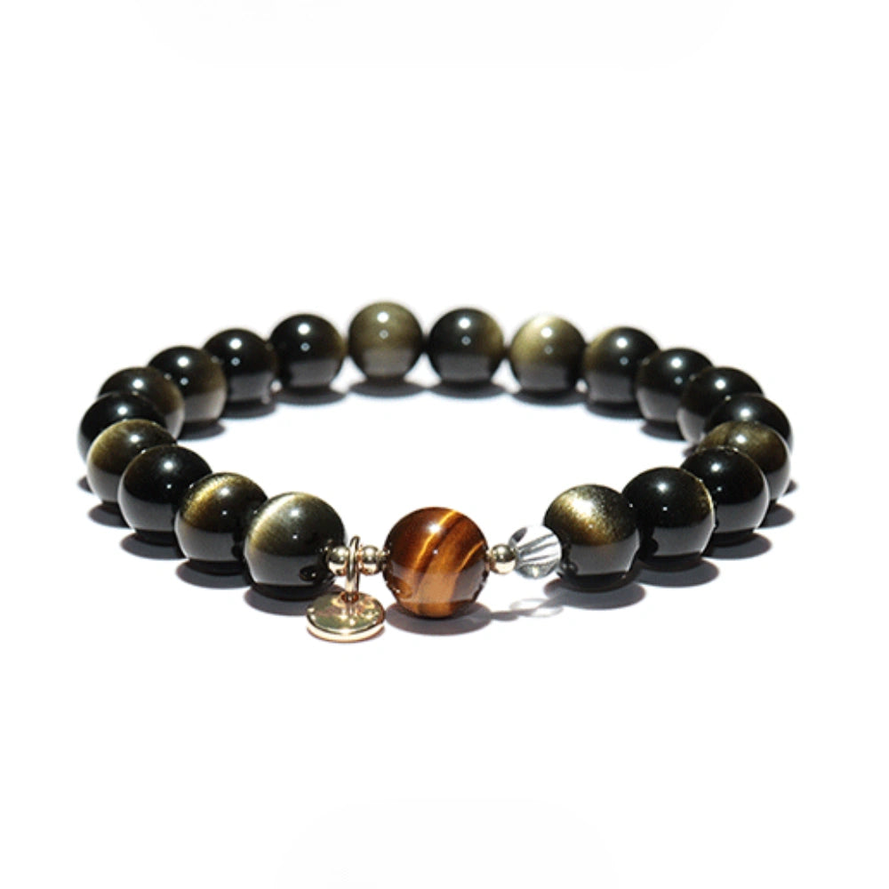 Guardian's Resolve-  Obsidian & Tiger Eye Charm Bracelet