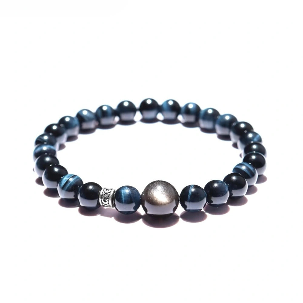 Ambitious Ascent - Blue Tiger Eye & Silver Obsidian Bracelet