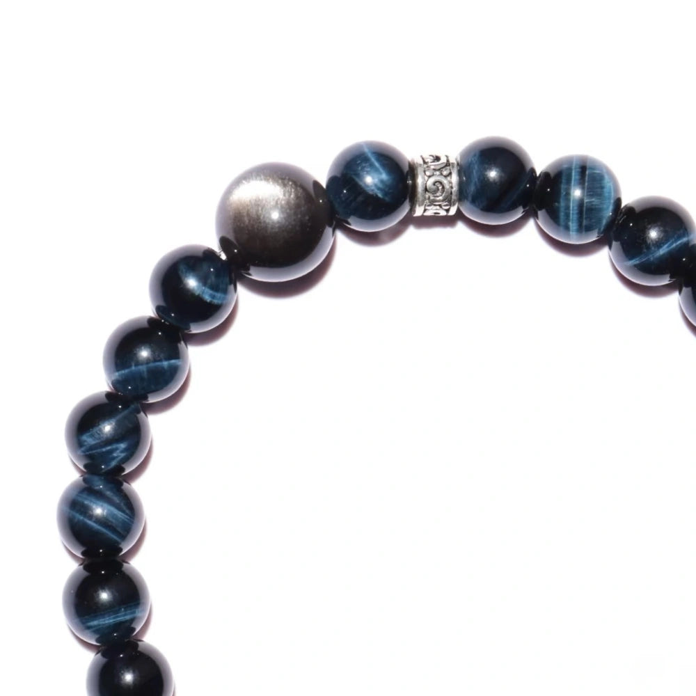 
                  
                    Ambitious Ascent - Blue Tiger Eye & Silver Obsidian Bracelet
                  
                