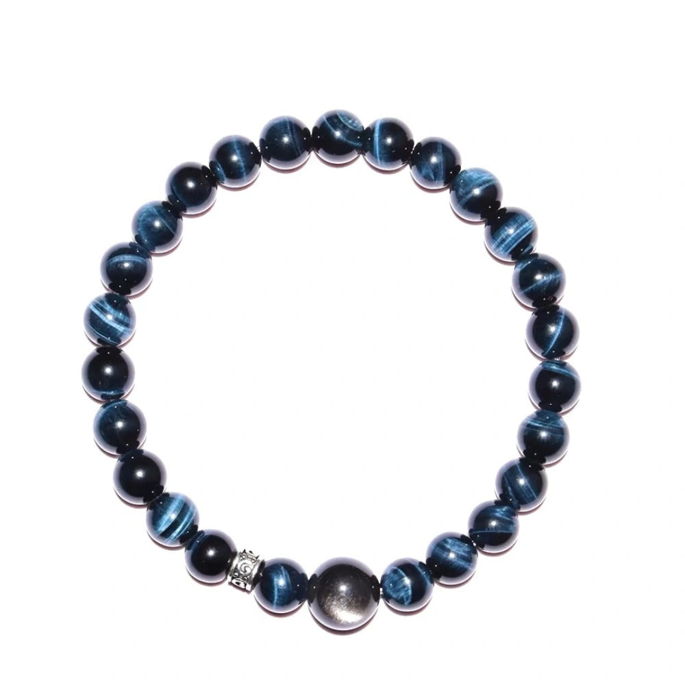 
                  
                    Ambitious Ascent - Blue Tiger Eye & Silver Obsidian Bracelet
                  
                