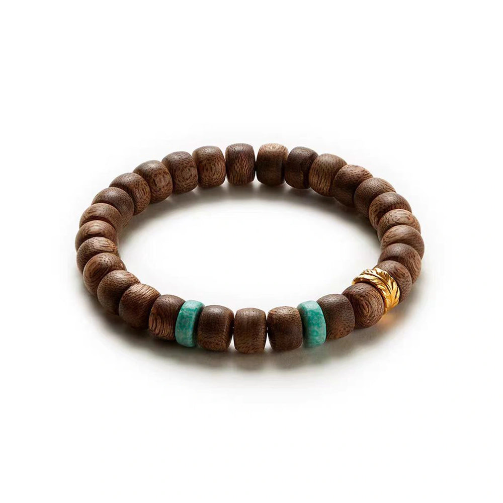 18K Gold Feather & Natural Agarwood & Turquoise Bracelet